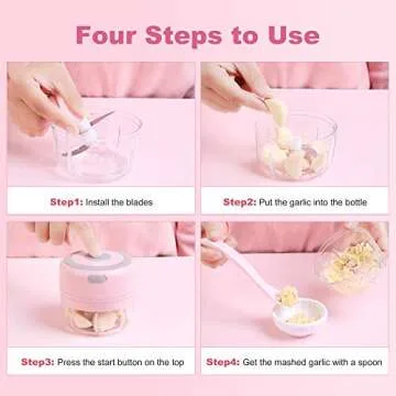 DAHOKO Electric Mini Garlic Chopper (Portable, Wireless, 100ml) with Spoon, Food Chopper Tool, Mini Chopper for Mashing Onion, Garlic, Chili, Peppers, Nuts(Pink)