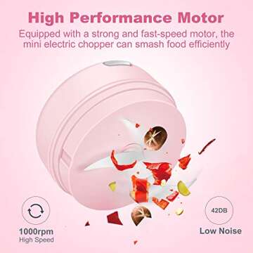DAHOKO Electric Mini Garlic Chopper (Portable, Wireless, 100ml) with Spoon, Food Chopper Tool, Mini Chopper for Mashing Onion, Garlic, Chili, Peppers, Nuts(Pink)
