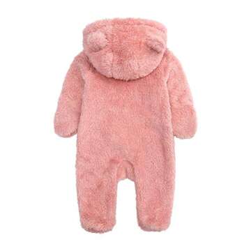 Newborn Baby Warm Snowsuit Cotton Fleece Hooded Romper Bear Pattern Jumpsuit for Baby Girl Boy Pink ...