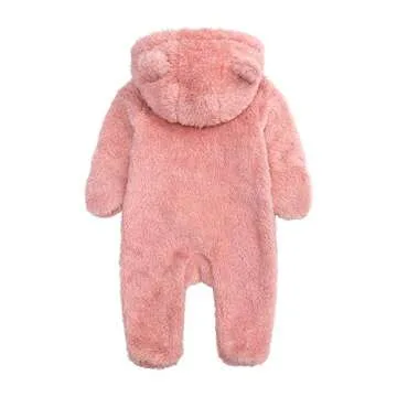 Newborn Baby Warm Snowsuit Cotton Fleece Hooded Romper Bear Pattern Jumpsuit for Baby Girl Boy Pink ...