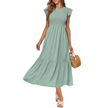 OFEEFAN Smocked Maxi Dress for Women Stylish Casual Wear