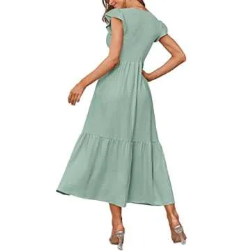 OFEEFAN Smocked Maxi Dress for Women Stylish Casual Wear