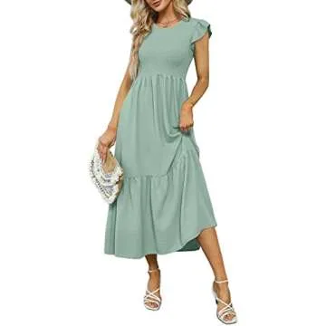 OFEEFAN Smocked Maxi Dress for Women Stylish Casual Wear