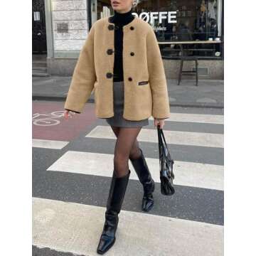 Cicy Bell Womens Oversized Faux Fur Jacket Fuzzy Fleece Coats Button Front Winter Outfits with Pockets