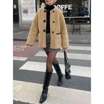 Cicy Bell Womens Oversized Faux Fur Jacket Fuzzy Fleece Coats Button Front Winter Outfits with Pockets