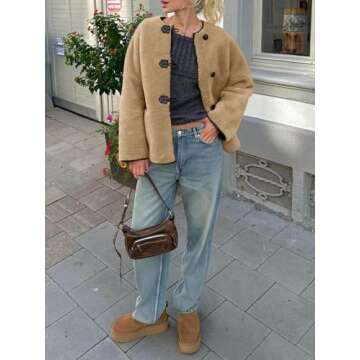 Cicy Bell Womens Oversized Faux Fur Jacket Fuzzy Fleece Coats Button Front Winter Outfits with Pockets