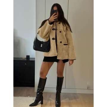 Cicy Bell Womens Oversized Faux Fur Jacket Fuzzy Fleece Coats Button Front Winter Outfits with Pockets