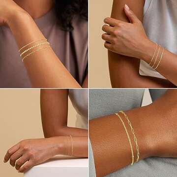 MBW Dainty Gold Bracelet for Women, 14k Gold Bracelets for Women Trendy Bracelet Stack Waterproof Jewelry for Women Minimalist Simple Small Thin Bracelet Set for Women Gifts