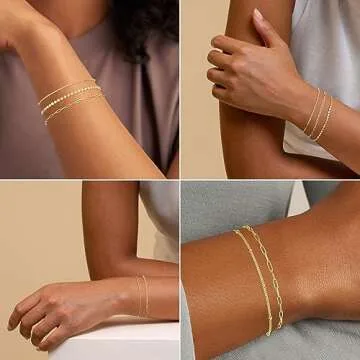 MBW Dainty Gold Bracelet for Women, 14k Gold Bracelets for Women Trendy Bracelet Stack Waterproof Jewelry for Women Minimalist Simple Small Thin Bracelet Set for Women Gifts