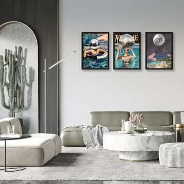 Godont Summer Blue Pool Hot Girls Disco Ball Posters Blue Pool Bikini Wall Art Retro Cocktail Wall Art Aesthetic Paintings Girls Dormitory Canvas Decoration 12x16x3 Inches