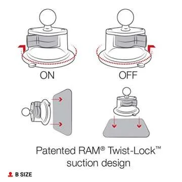 RAM Mounts Twist-Lock Suction Cup Base with Ball RAM-B-224-1U with B Size 1" Ball for Vehicle Windshields