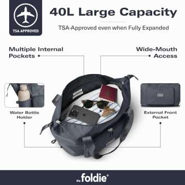 The Foldie® Foldable Travel Bag for Women [LARGE CAPACITY] - Packable & Expandable Tote Bag with Zipper - Grey