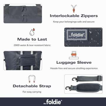 The Foldie® Foldable Travel Bag for Women [LARGE CAPACITY] - Packable & Expandable Tote Bag with Zipper - Grey
