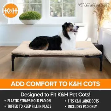 K&H Pet Products Dog Cot Pad (Cot Sold Separately), Pillow-Top Comfort Bed for K&H Large Elevated Dog Beds, Soft & Fluffy, Secure Fit Straps, Machine Washable, Portable - Large 42 X 30in Tan Fleece