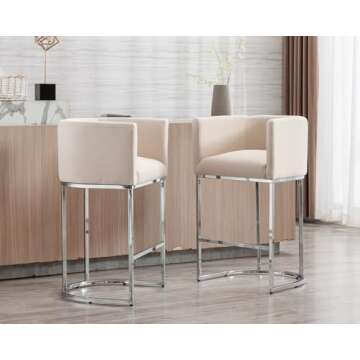 HNY Modern Counter Height Linen Fabric Upholstered Counter Stools Set of 4, 29 Inch Cream Kitchen Is...