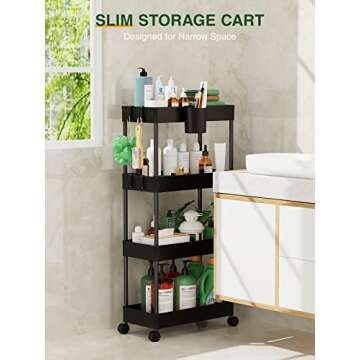 LEHOM Slim Rolling Storage Cart - 4 Tiers Bathroom Organizer Utility Cart Slide Out Storage Shelves ...