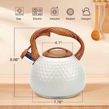KIAADSY Tea Kettle, 3.2 Qt Tea Kettles Stovetop,Food Grade Stainless Steel Teakettle with Wood Patte...