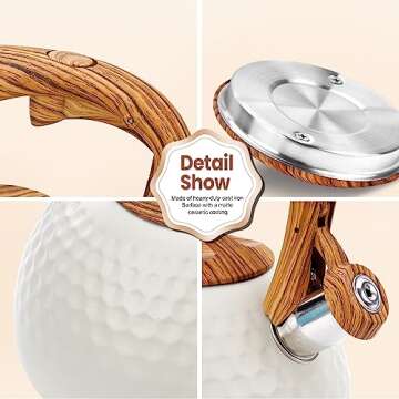 KIAADSY Tea Kettle, 3.2 Qt Tea Kettles Stovetop,Food Grade Stainless Steel Teakettle with Wood Pattern Handle，whistling teapot for stovetop for Coffee, Teapot（Cream）