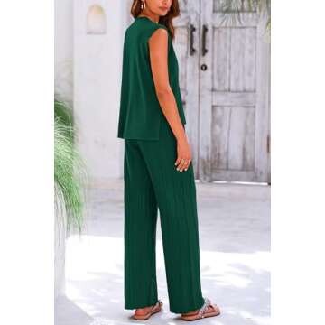 PRETTYGARDEN Women's 2 Piece Outfits Knit Loungewear High Low Pullover Tops and Wide Leg Pants Casual Sweater Sets Tracksuits (Dark Green,Small)