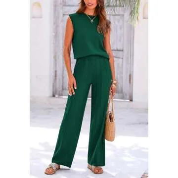 PRETTYGARDEN Women's 2 Piece Outfits Knit Loungewear High Low Pullover Tops and Wide Leg Pants Casual Sweater Sets Tracksuits (Dark Green,Small)