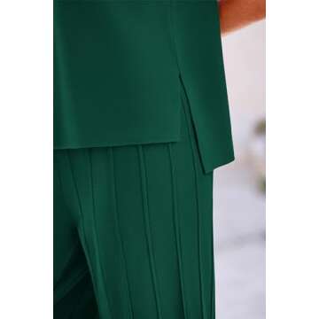 PRETTYGARDEN Women's 2 Piece Outfits Knit Loungewear High Low Pullover Tops and Wide Leg Pants Casual Sweater Sets Tracksuits (Dark Green,Small)