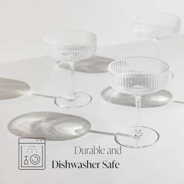 Siplett Luxe Champagne Coupe Glasses Set of 4 10 oz, Ribbed Martini Glasses with Gift Box, Vintage Champagne Glasses, Classic Cocktail Glasses with Stem