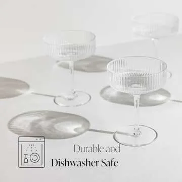 Siplett Luxe Champagne Coupe Glasses Set of 4 10 oz, Ribbed Martini Glasses with Gift Box, Vintage Champagne Glasses, Classic Cocktail Glasses with Stem