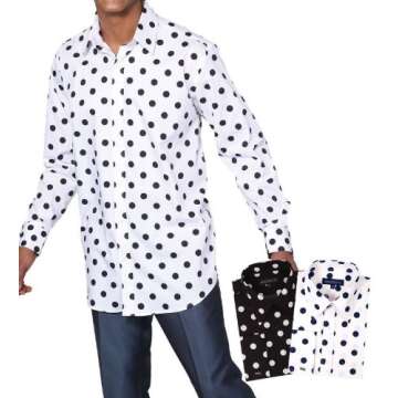 George's Men's 100% Cotton Big Polka Dot Pattern Shirt with French Cuff 15-15 1/2 34-35 Black-White ...