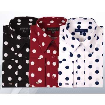 George's Men's 100% Cotton Big Polka Dot Pattern Shirt with French Cuff 15-15 1/2 34-35 Black-White Dot