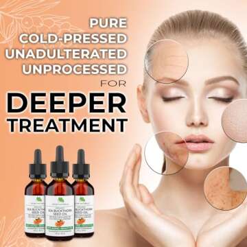 Jeune Naturelle Sea Buckthorn Oil Organic, From Fruit & Seeds, 100% Pure RAW Virgin Cold-Pressed Undiluted Unrefined, Fast Absorbing, Travel Size, Non-Comedogenic