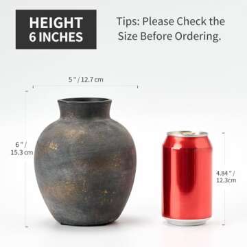 SIDUCAL Ceramic Decorative Flower Vase | 6 Inch Pottery Rustic Farmhouse | Boho | Terracotta Vase for Home Decor, Table, Living Room, Bathroom, Shelf, Mantel Decoration, Bronze