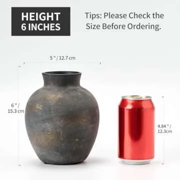 SIDUCAL Ceramic Decorative Flower Vase | 6 Inch Pottery Rustic Farmhouse | Boho | Terracotta Vase for Home Decor, Table, Living Room, Bathroom, Shelf, Mantel Decoration, Bronze