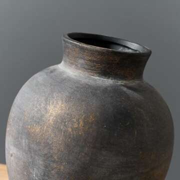 SIDUCAL Ceramic Decorative Flower Vase | 6 Inch Pottery Rustic Farmhouse | Boho | Terracotta Vase for Home Decor, Table, Living Room, Bathroom, Shelf, Mantel Decoration, Bronze