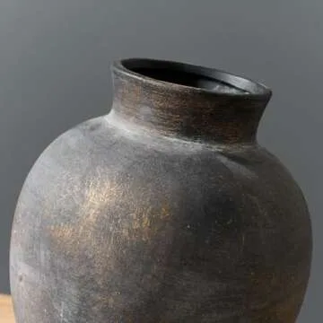 SIDUCAL Ceramic Decorative Flower Vase | 6 Inch Pottery Rustic Farmhouse | Boho | Terracotta Vase for Home Decor, Table, Living Room, Bathroom, Shelf, Mantel Decoration, Bronze