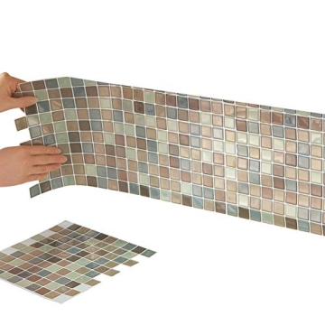 Collections Etc Multi-Colored Adhesive Mosaic Backsplash Tiles for Kitchen and Bathroom - Set of 6, ...