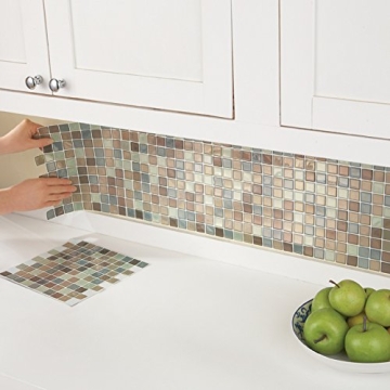 Collections Etc Multi-Colored Adhesive Mosaic Backsplash Tiles for Kitchen and Bathroom - Set of 6, Brown Multi