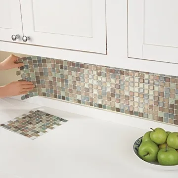 Collections Etc Multi-Colored Adhesive Mosaic Backsplash Tiles for Kitchen and Bathroom - Set of 6, Brown Multi