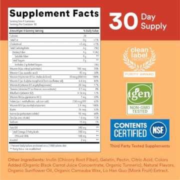 SmartyPants Kids Multivitamin Gummies and Fiber Supplement: Vitamin D3, C, Vitamin B12, B6, A, Zinc, Biotin, Inositol, Fiber Gummies, Three Fruit Flavors, 120 Count (30 Day Supply)