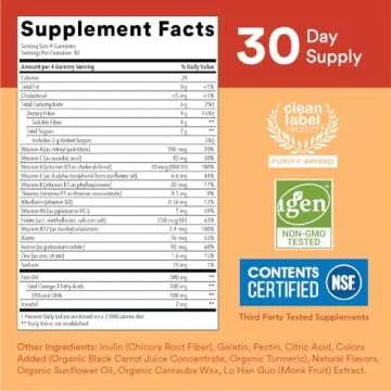 SmartyPants Kids Multivitamin Gummies and Fiber Supplement: Vitamin D3, C, Vitamin B12, B6, A, Zinc, Biotin, Inositol, Fiber Gummies, Three Fruit Flavors, 120 Count (30 Day Supply)