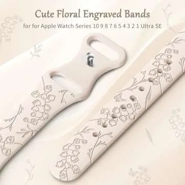 AMSKY 6 Pack Slim Floral Engraved Bands Compatible with Apple Watch Band 40mm 41mm 42mm 38mm 44mm 45mm 46mm 49mm for Women,Cute Silicone Sport Strap for iWatch Series 10 Ultra 9 8 7 6 5 4 3 2 1 SE