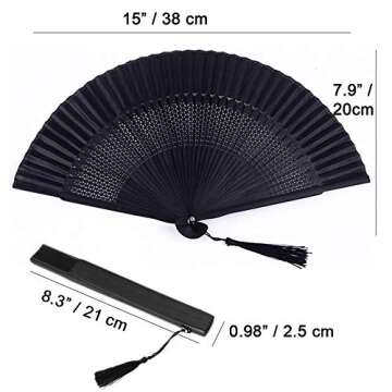 Silk Folding Fan, Bamboo Wood Hand Fan Japanese Vintage Retro Style Handmade Handheld Fan with a Fab...