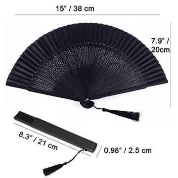Silk Folding Fan, Bamboo Wood Hand Fan Japanese Vintage Retro Style Handmade Handheld Fan with a Fab...