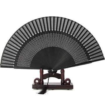 Silk Folding Fan, Bamboo Wood Hand Fan Japanese Vintage Retro Style Handmade Handheld Fan with a Fabric Sleeve and Tassels for Home Decoration Party Father's Day Wedding Dancing Easter Summer Gift