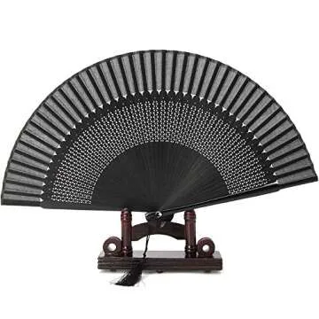 Silk Folding Fan, Bamboo Wood Hand Fan Japanese Vintage Retro Style Handmade Handheld Fan with a Fabric Sleeve and Tassels for Home Decoration Party Father's Day Wedding Dancing Easter Summer Gift