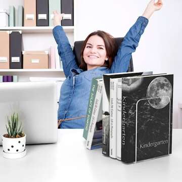 MaxGear Bookends Acrylic Book Ends Clear Book Ends for Shelves Decorative bookends for Shelves Non-Skid Book End Heavy Duty Bookend Book Holders for Shelves Book Stoppers (2 Pair/4 Pieces, Large)