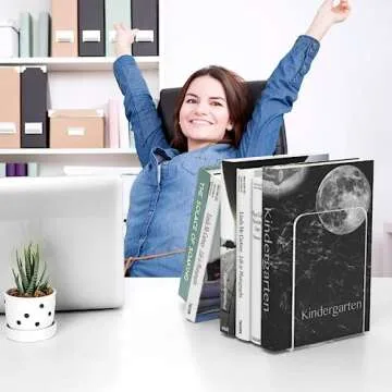 MaxGear Clear Acrylic Bookends - Stylish & Durable Book Holders