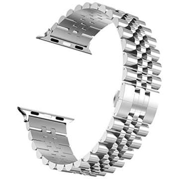 Wolait Compatible with Apple Watch Band 42mm (Series10) 41mm 40mm 38mm, Stainless Steel Heavy Band with Butterfly Folding Clasp Link Bracelet for iWatch Series 10/9/8/7/6/Women,Silver