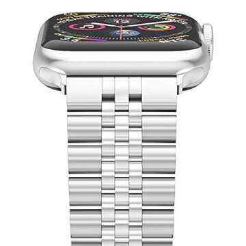 Wolait Compatible with Apple Watch Band 42mm (Series10) 41mm 40mm 38mm, Stainless Steel Heavy Band with Butterfly Folding Clasp Link Bracelet for iWatch Series 10/9/8/7/6/Women,Silver