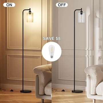 Ziisee Floor Lamps for Living Room - Standing Lamp with Seeded Glass Shade, Modern Floor Lamp with L...