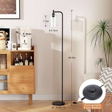 Ziisee Floor Lamps for Living Room - Standing Lamp with Seeded Glass Shade, Modern Floor Lamp with LED Bulbs, Industrial Floor Lamp for Bedroom, Black Tall Lamp for Office(Light Bulb Included)